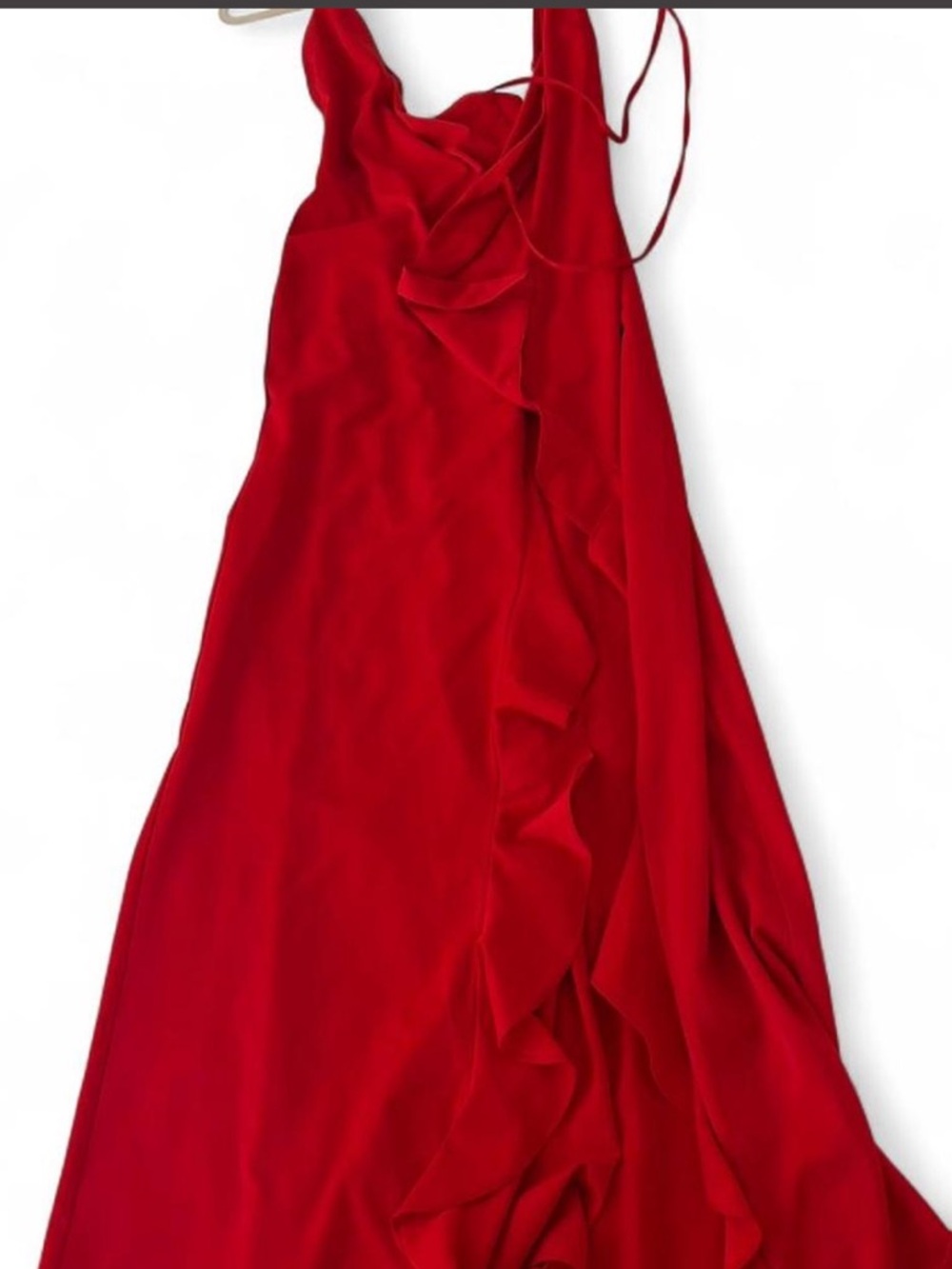 Red Wrap Ruffle Halter Maxi Dress - Picture 3 of 4